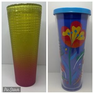 2-STARBUCKS Venti Cold TUMBLERS 24oz Blue RedPoppy 18’, Pink Yellow 22’ No Straw
